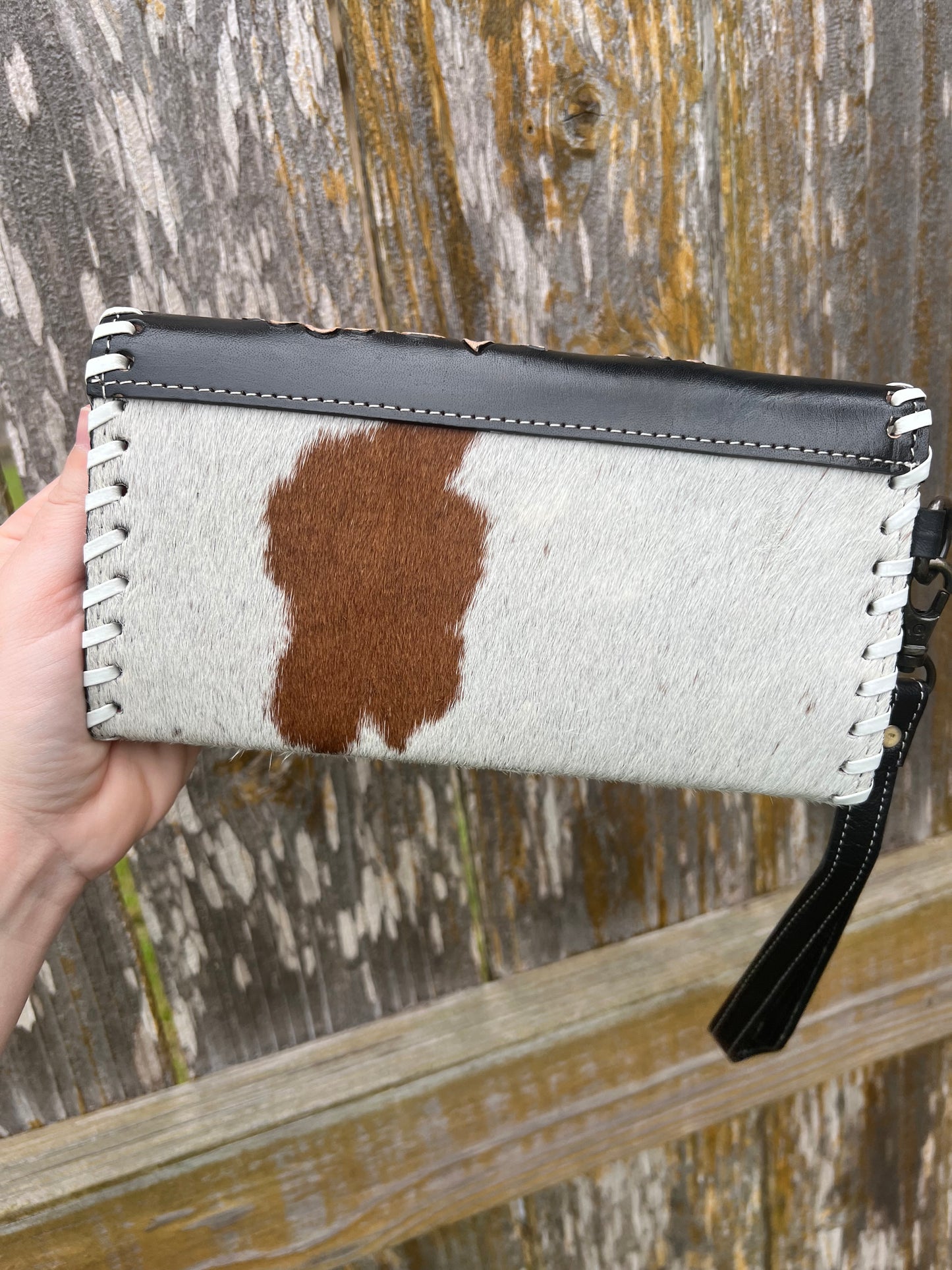 Floral Hand Tooled Leather + Hair on Hide Wristlet Wallet