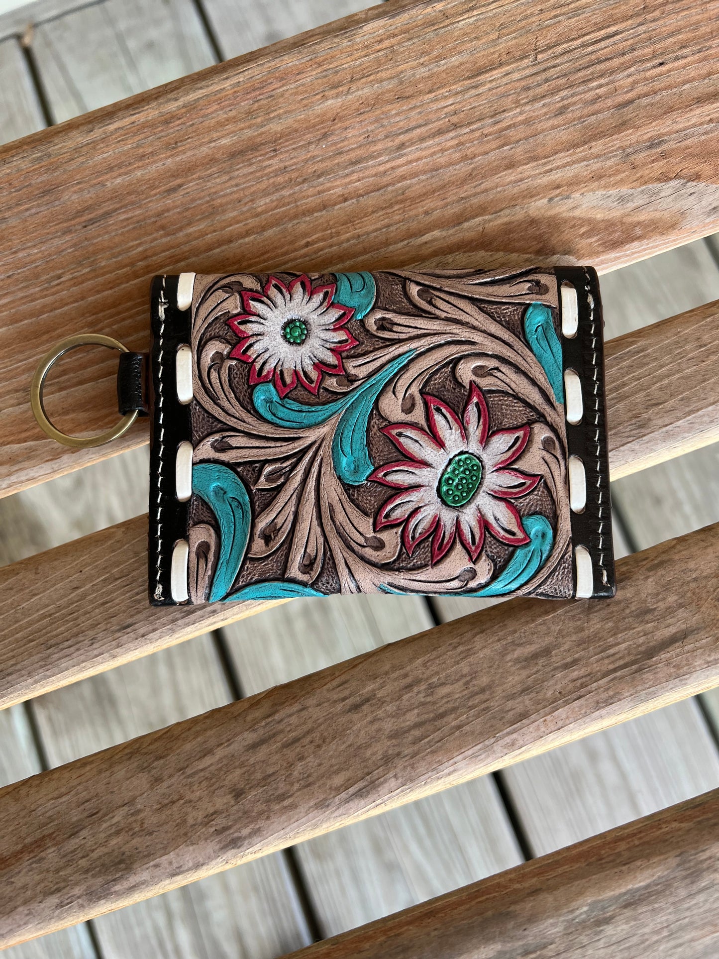 Tooled Leather Keychain Wallet