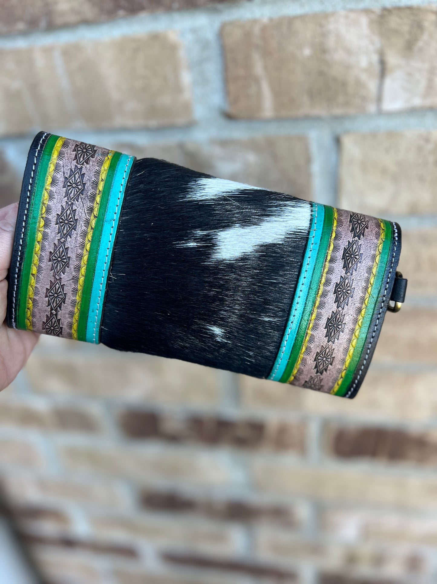 Southwestern Hand Tooled Cowhide Wristlet Wallet