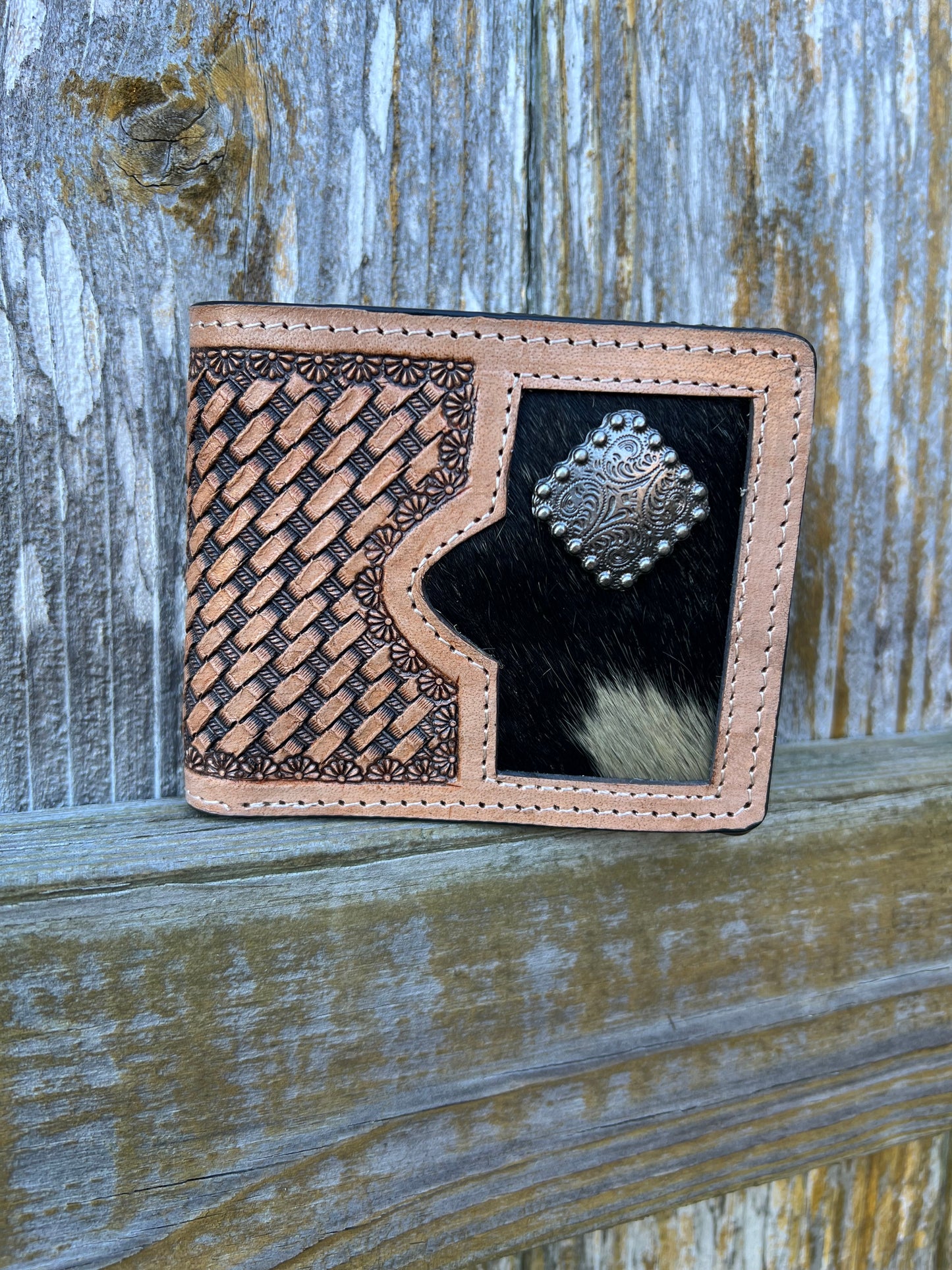 Hand Tooled Hair on Hide Wallet