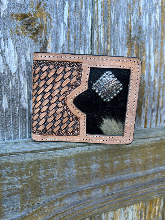 Hand Tooled Hair on Hide Wallet