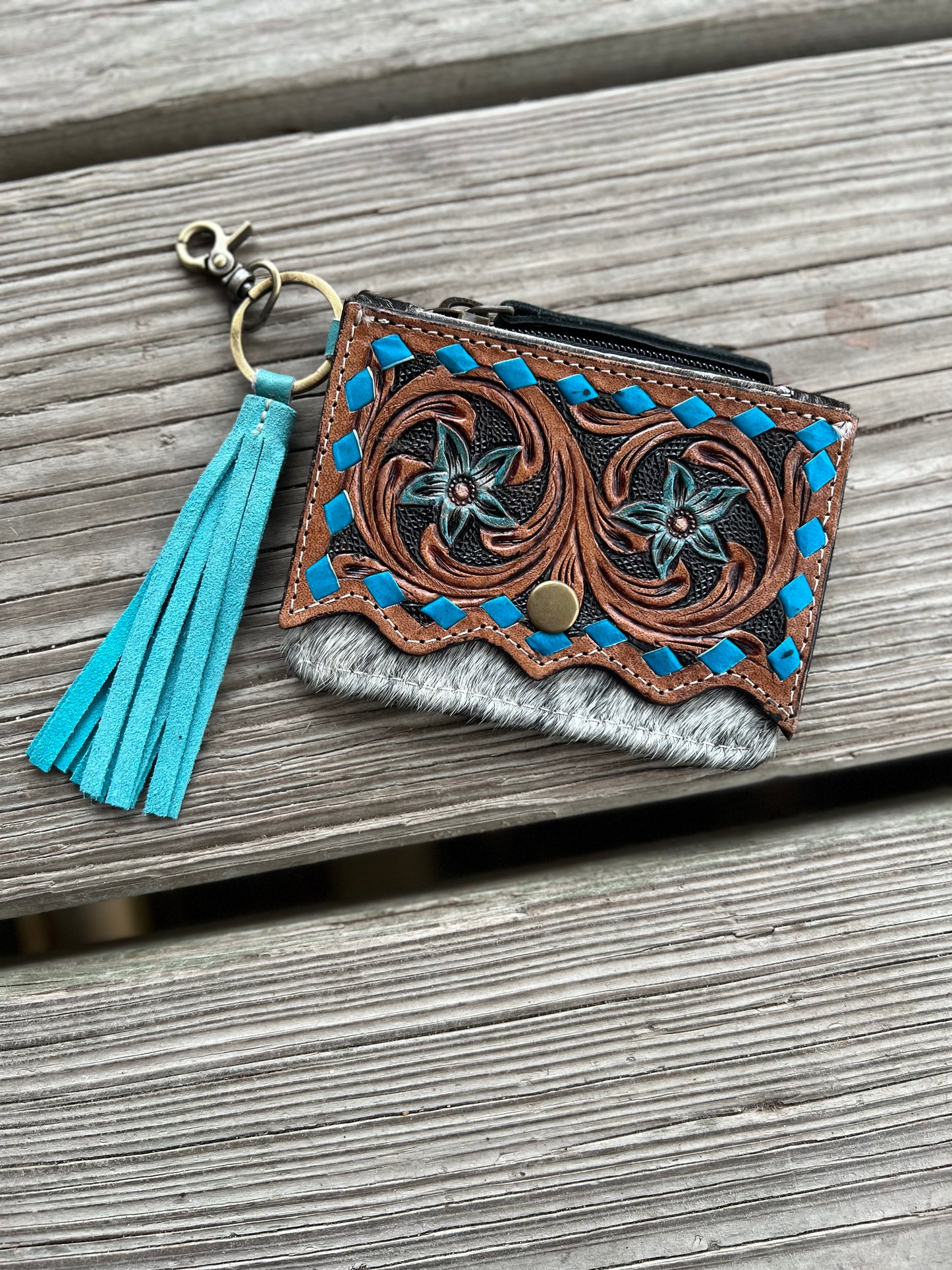 Tooled Leather & Hide Keychain Wallet