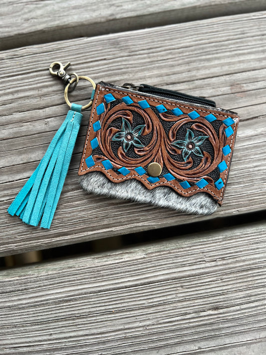 Tooled Leather & Hide Keychain Wallet