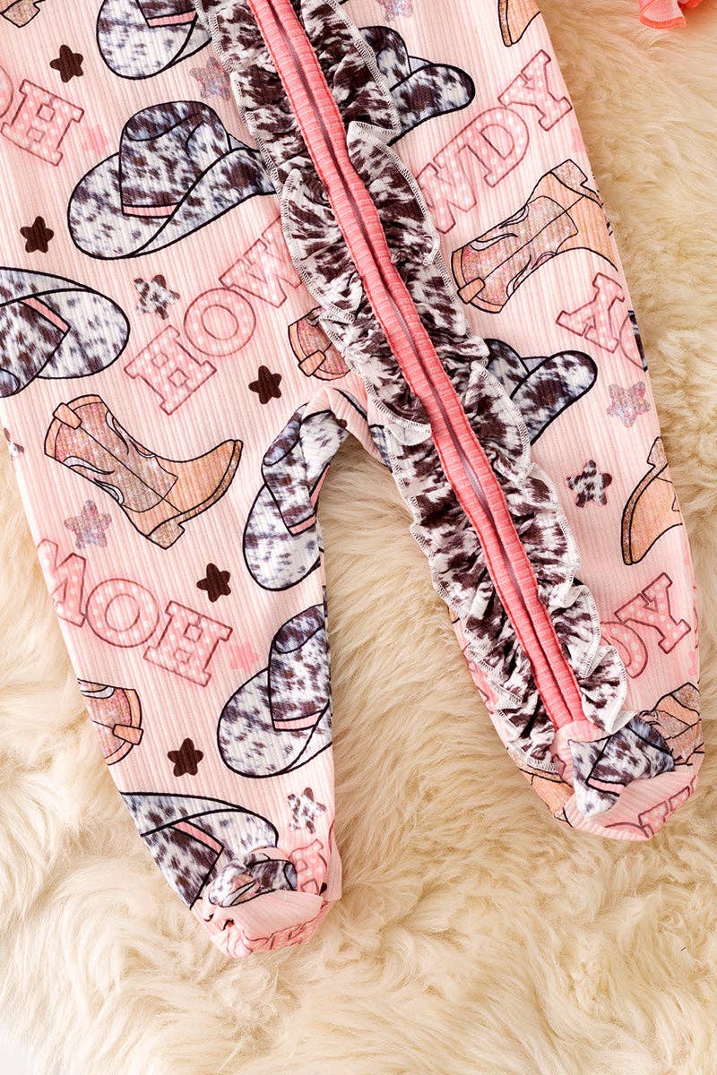 Howdy Baby Girls Western Zipper Ruffle Onesie